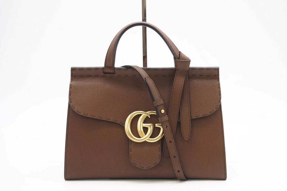 Gucci GG Marmont leather Handbag Brown Gold